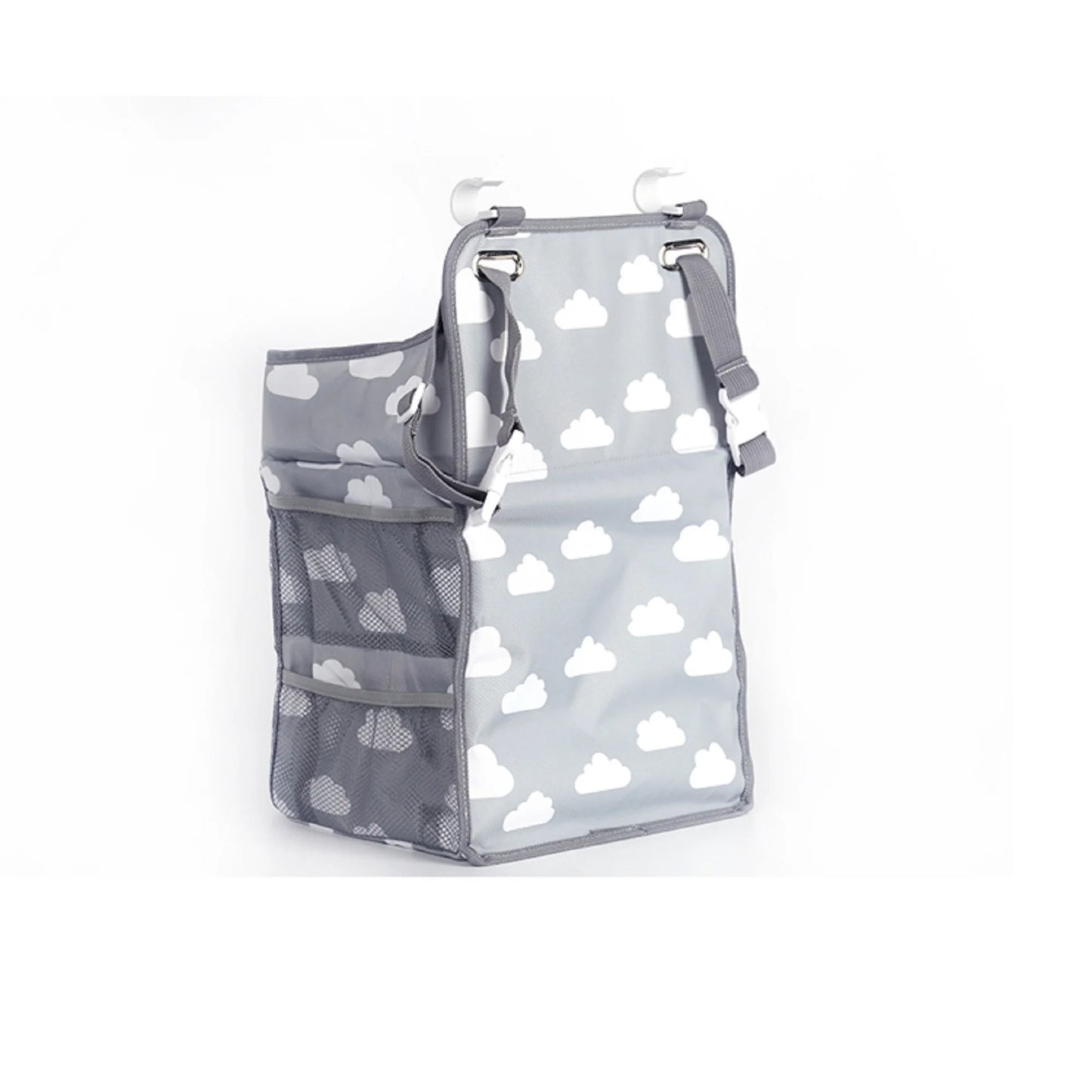Nursery Baby Caddy Diaper Organizer Bags, Hanging Baby Shower Gifts for Infant Newborn Store Diaper Lotion Wet Wipes , Grey & White
