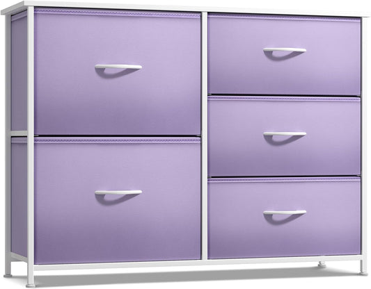 Kids Dresser with 5 Drawers - Storage Chest Organizer Unit with Steel Frame, Wood Top & Handles, Tie-Dye Fabric Bins for Clothes - Wide Furniture for Bedroom Hallway Kids Room Nursery & Closet