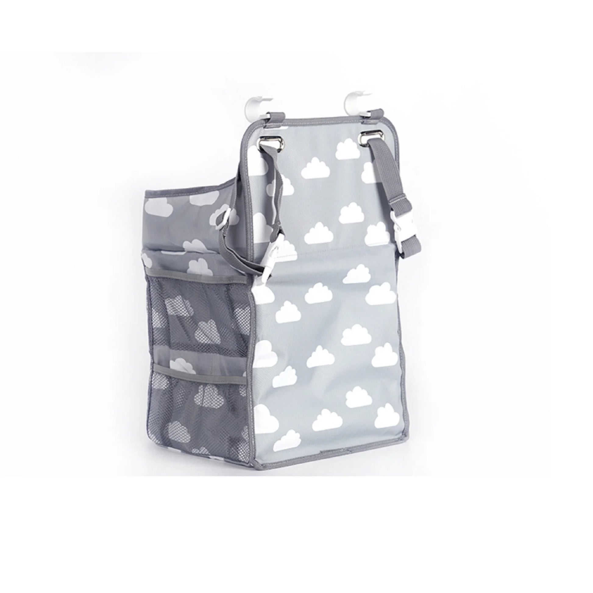 Nursery Baby Caddy Diaper Organizer Bags, Hanging Baby Shower Gifts for Infant Newborn Store Diaper Lotion Wet Wipes , Grey & White