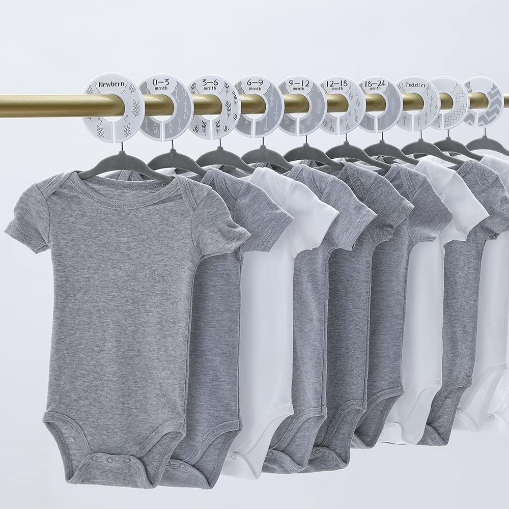 Baby Closet Dividers - Set of 10 from Newborn to Toddler and 2 Blanks with Colored Box - Gray Boho Designs Baby Closet Organizer for Nursery - [Gray Boho]