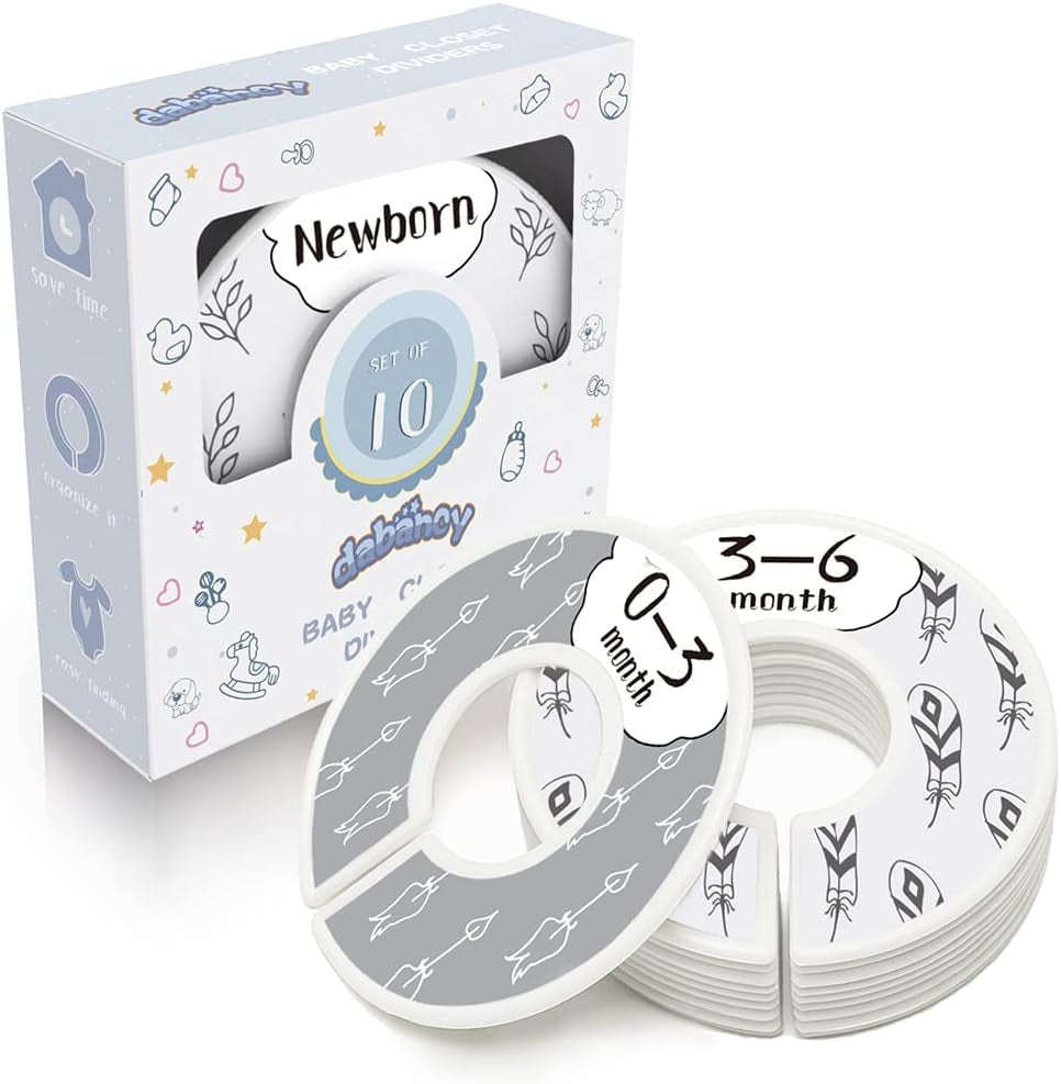 Baby Closet Dividers - Set of 10 from Newborn to Toddler and 2 Blanks with Colored Box - Gray Boho Designs Baby Closet Organizer for Nursery - [Gray Boho]