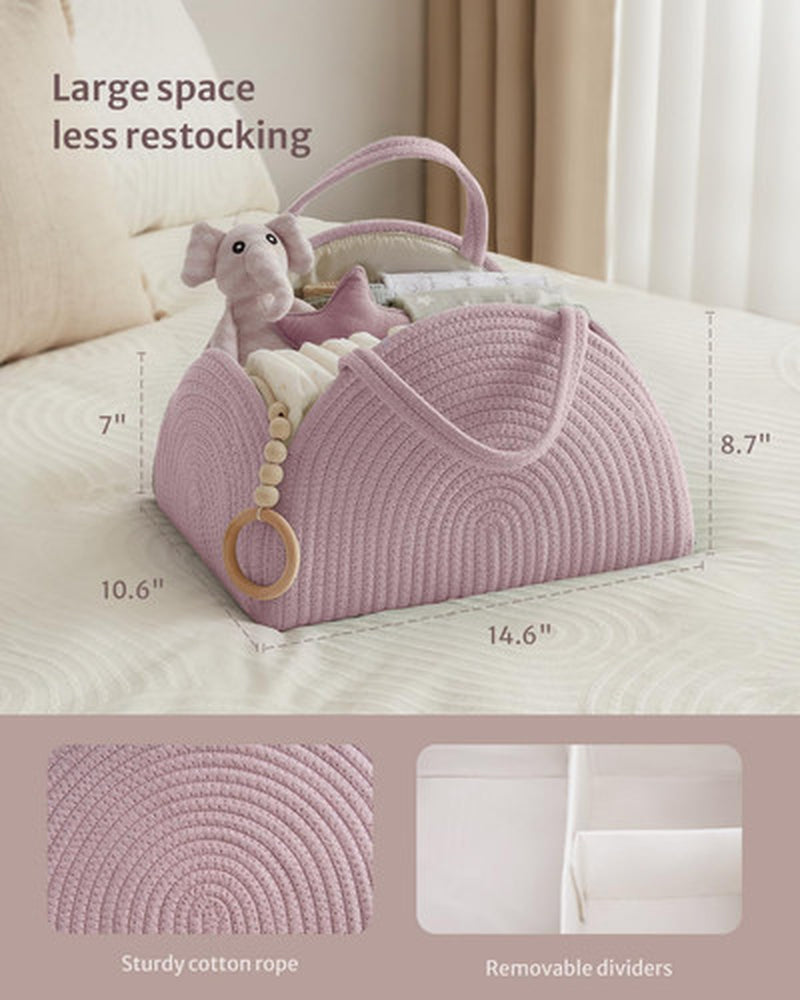 Baby Diaper Caddy Organizer, Cotton Rope Diaper Caddy Basket, Large Storage B...