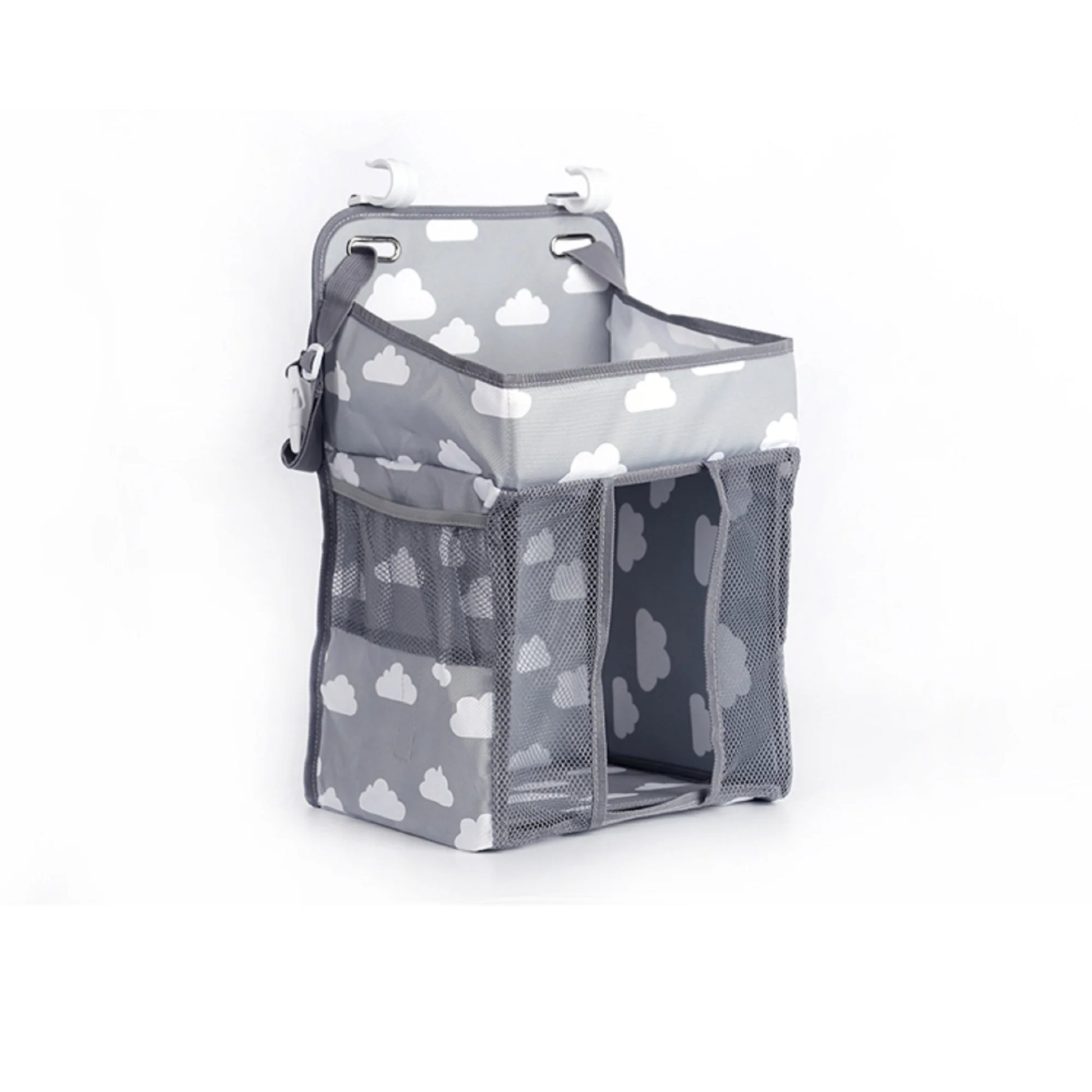 Nursery Baby Caddy Diaper Organizer Bags, Hanging Baby Shower Gifts for Infant Newborn Store Diaper Lotion Wet Wipes , Grey & White