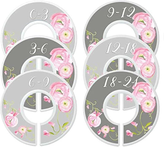 Nursery Closet Dividers, Closet Organizers, Baby Girl Clothes Organizers Pink Grey Floral