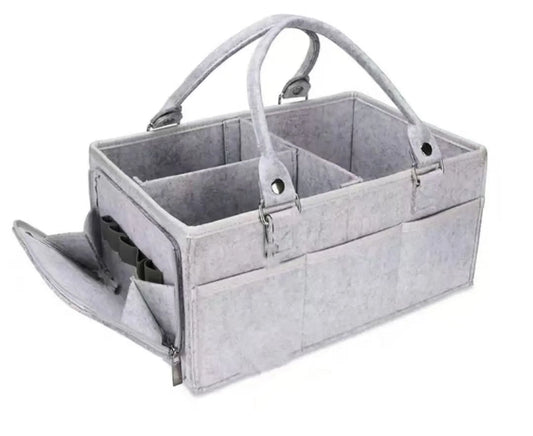Baby Diaper Caddy Organizer with Handle, Portable Nursery Storage Bin and Car Organizer for Diapers and Baby Wipes, Gray