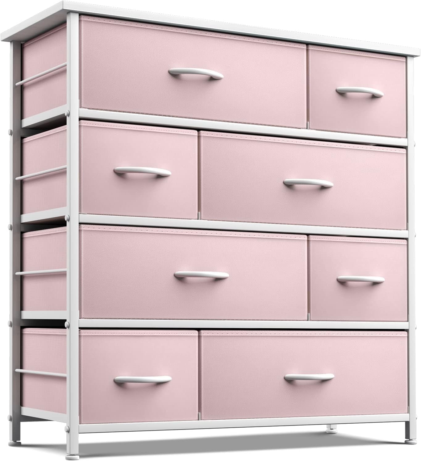 Dresser with 8 Drawers - Furniture Storage Chest for Kid’S, Teens, Bedroom, Nursery, Playroom, Clothes, Toys - Steel Frame, Wood Top, Fabric Bins (Pink)